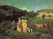 Gustave Courbet Les Demoiselles de Village oil